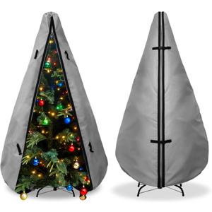 Upright Christmas Tree Storage Bag 9Ft,Christmas Tree Covers for Upright Storage for 8 Foot /9 Foot Artificial Christmas Trees with Ornaments,Equipped with Patented Support Rod Technology-Grey