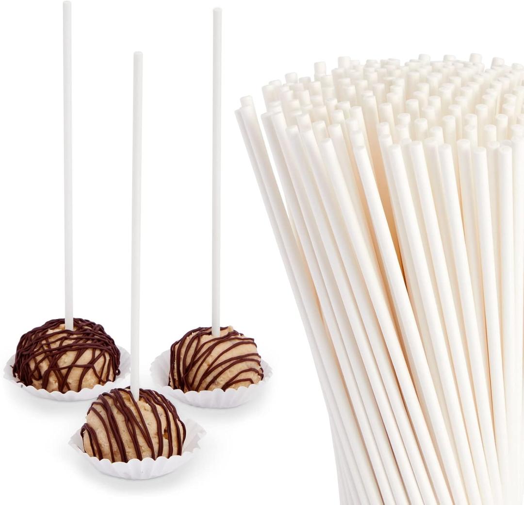 Bright Creations 200 Pack 8 Inch Cake Pop Sticks - Long White Paper Lollipop Sticks for Cookies, Candy, Desserts, Cake Balls, Rice Crispy Treats