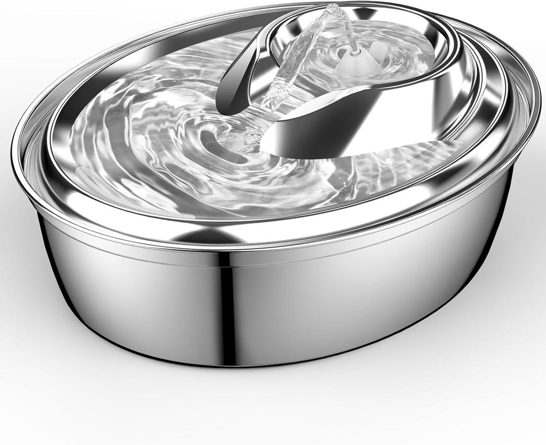 ORSDA Cat Water Fountain Stainless Steel, 2L/67oz Pet Fountain for Cats Inside, Automatic Dog Drinking Dispenser Cat Feeding & Watering Supplies with 2 Filter, 2L Cat Fountain+1x Filter+1x Sponge