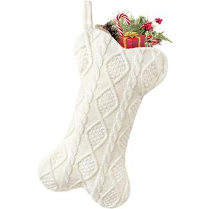 Malier Dog Christmas Stocking, Knit White Christmas Stocking for Dogs, Bone Shape Dog Stocking Christmas Large Pet Stockings Hanging Dog Christmas Stocking for Dogs Cats Pets (White)