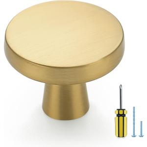 Ravinte 30 Pack Solid Knobs Kitchen Cabinet Round Pulls Dresser Handles Gold Cupboard Hardware Brushed Brass Door Drawer Knobs