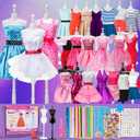 Anpro 650+Pcs Fashion Designer Kit for Girls with 2 Mannequins, DIY Arts & Crafts Kit for Girls Age 6-12 Toys, Doll Clothes Making Sewing Kit -Pink