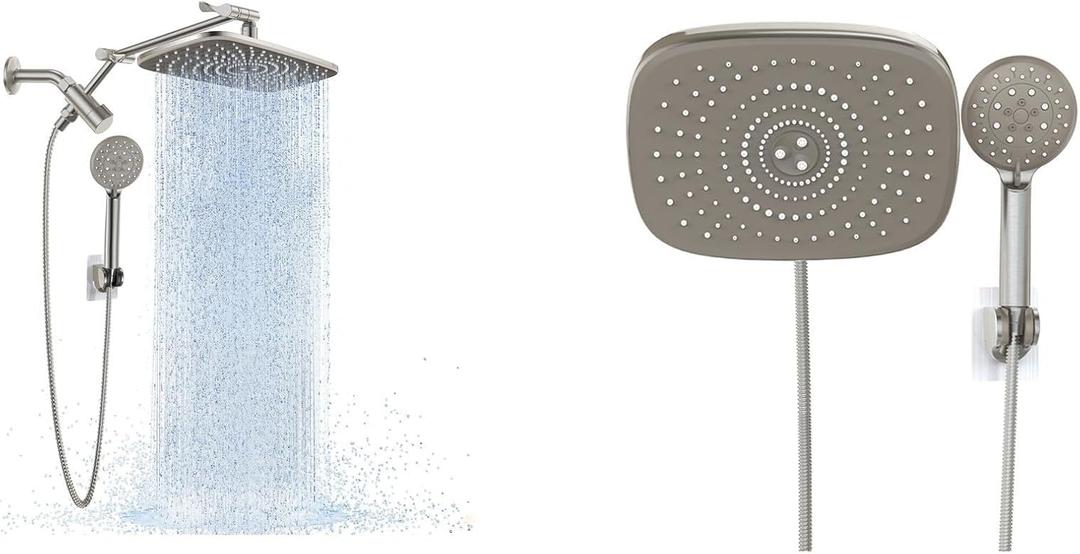 Veken 11.8" Rain Shower Head with Handheld with Arm (Brushed Nickel) and Veken 10" Rain Shower Head with Handheld (Brushed Nickel)