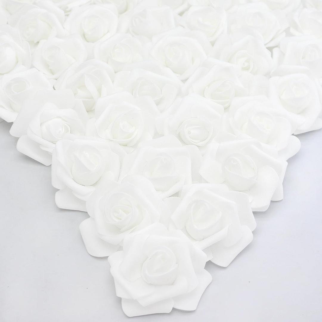 Artificial Rose Flower Bulk, 3 Inches Stemless Real Looking Foam Fake Roses Heads for DIY Wedding Bouquets Bridal Shower Centerpieces Party Decorations (White, 400)