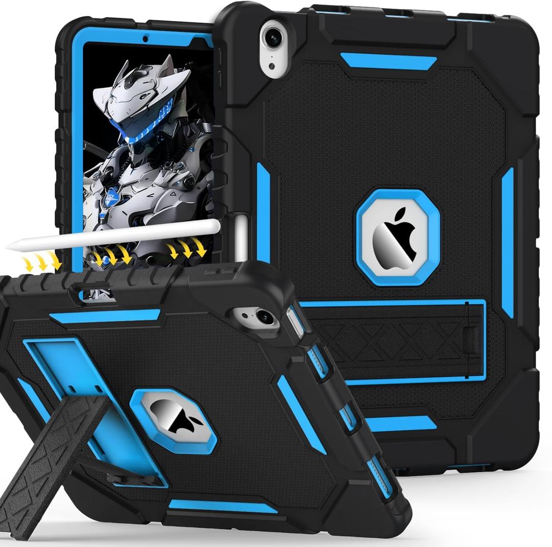 Grifobes Case for iPad Air 11-inch (M3/M2) 2025/2024, for iPad Air 5th/4th Generation 2022/2020 10.9", Heavy Duty Rugged Cover with Stand/Pencil Holder for i Pad Air 6th 5 4 Gen (Black+Blue)
