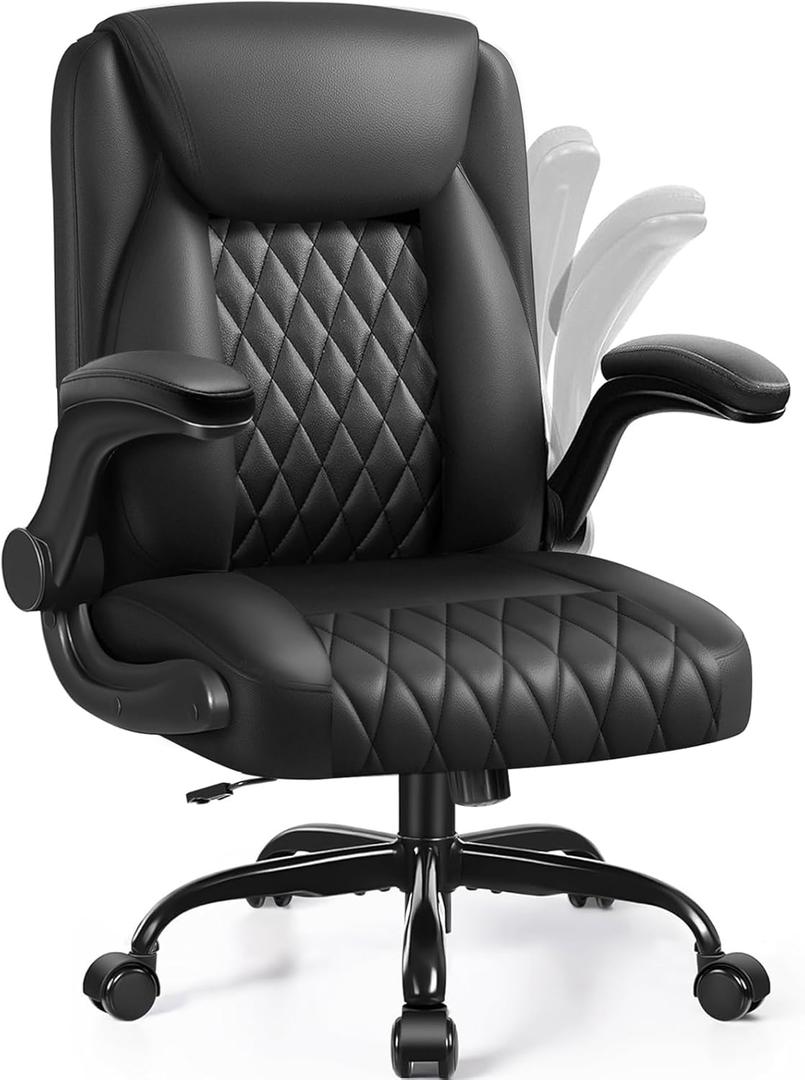 COMHOMA Leather Office Chair Ergonomic Computer Gaming Chair with Comfy Back Support, Executive Mid-Back,Small Gmaing Chair with Adjustable Armrests, for Short People Use, Rolling Swivel for Adults (Black)
