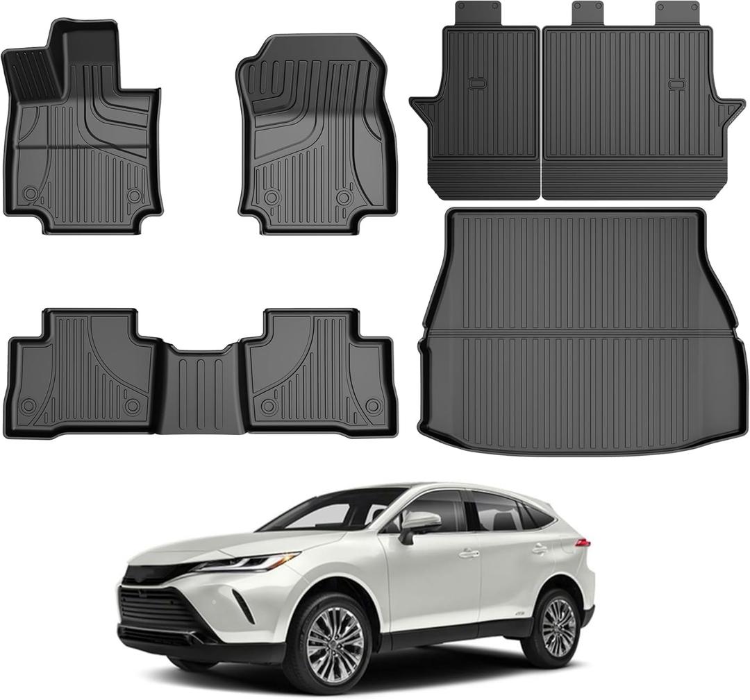AOMSAZTO Floor Mats Compatible with Toyota Venza 2021-2025 & Toyota Rav4 2019-2025 (Include Hybrid) Full Set All Weather Floor Liners for Rav4 Accessories 2025 2024-2019 TPE Balck Protector Cargo Mat