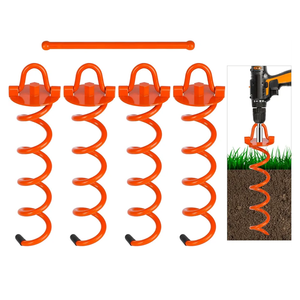 FEED GARDEN 12.2 Inch Spiral Ground Anchors Heavy Duty Screw in Spiral Stakes, 4 Pack Folding Ring Ground Stakes for Securing Dogs,Tents, Trampolines, Canopies, Swing Sets,Orange