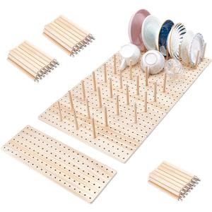 peacoblue 6 - Piece Wood Pegboard Drawer Organizer Set for Dishes - Kitchen Drawer Peg Organizer 40 Pegs & Screws Included - Organizing Kitchen Dishes, Plates Pegboard Food Containers(17x5.9inch)