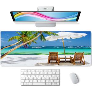Desk Mat, Tropical Beach Extended Gaming Mouse Pad Large, 31.5"x11.8" Big Mouse Pad with Non-Slip Base and Stitched Edge, Long Computer Keyboard Mouse Mat for Home Office Work