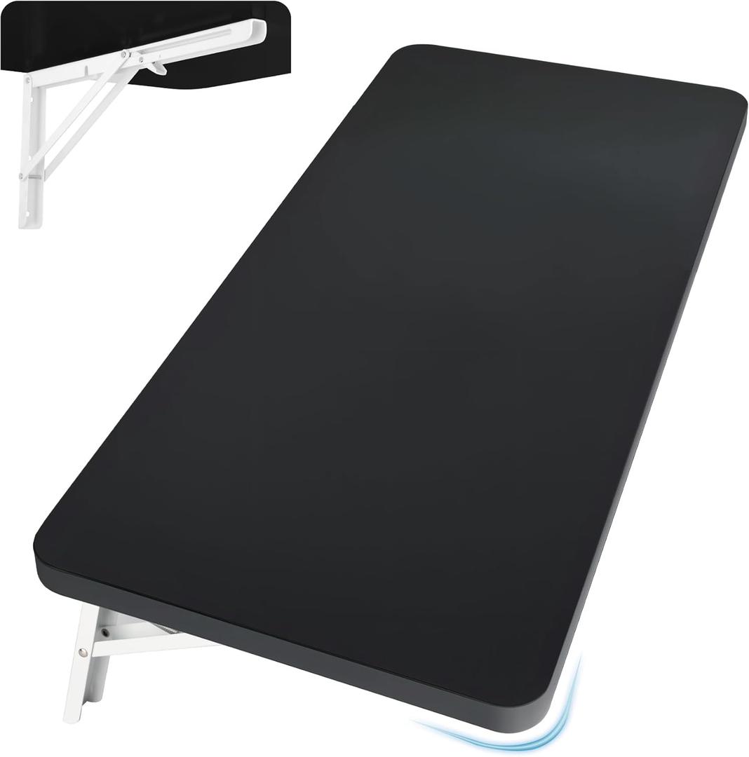 Wall Mounted Folding Table 31.5L x 15.7W, Laundry Folding Table with Heavy Duty Metal Collapsible Shelf Brackets, Wall Mounted Desk Fold Down for Small Spaces, Black