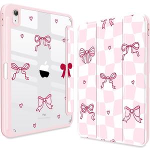 CISSOOK Case for iPad 11 inch (A16) 2025/10.9 inch iPad 10th Generation 2022, Buit in Pencil Holder Shockproof Cover Clear Back Shell Auto Wake/Sleep, Bow Pink