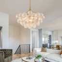 MEIXISUE Modern Glass Chandelier,9 Light Nordic Bubble Ball Swirled Glass Globe Gold Large Pendant Light Fixtures for Foyer Bedroom Dining Room Living Room Kitchen Entryway D31.1 in UL Listed