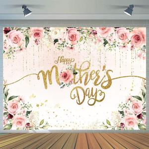 CYLYH 8x6ft Happy Mother's Day Backdrop Floral Golden Dots Mothers Day Birthday Photography Background for Women Vinyl Thanks Mother's Day Photo Booth Props