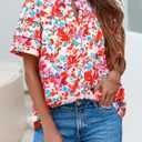 MASCOMODA Womens Tops Summer Boho Floral Short Sleeve Button Down Shirts Crewneck Loose Vacation Dressy Casual Work Blouses (S)