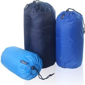 Frelaxy Stuff Sack Set 3-Pack (3L&5L&9L), Ultralight Ditty Bags with Dust Flap for Traveling Hiking Backpacking (Sky Blue&Blue&Navy)
