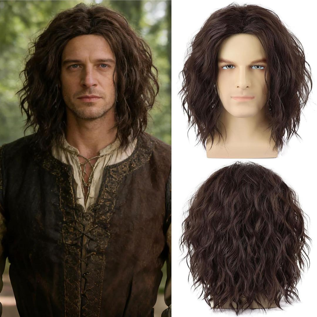 Mens Brown Curly Wig Short Heat Resistant Synthetic Male Wigs for Costume Party Cosplay Halloween Anime or Fun(14inch, Brown)