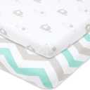 Joey + Joan Bassinet Fitted Sheets 19" x 32" for Cowiewie Bedside Sleeper Bassinet Mattress Pad  Snuggly Soft 100% Jersey Cotton  Grey, Mint  2 Pack