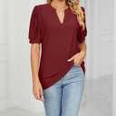 PerZeal Women's Summer Tops Tunic V Neck Ruffle Half Sleeve Blouses Short Sleeve Casual Loose Tops T-Shirts Burgundy XX-Large