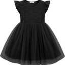 Arshiner Toddler Girls Lace Tutu Dresses Tulle Ruffle Sleeve Summer Flower Princess Special Occasion Church Little Girl Outfit Black 3t