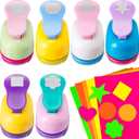 CHENGU 16 Pcs Craft Holes Punch Paper Punchers Scrapbook Punches with Craft Sticker Paper, Round, Star, Square, Heart, Flower, Wave Circle Shape(1 Inch,Multiple Styles)
