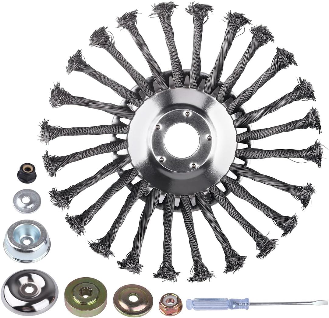 Steel Wire Grass Trimmer Head, 8 Inch Unbreakable Wire Trimming Blades with Universal Adapter Kits for Weed Eater, Rotary Brush Cutter Heads for Gardening Lawnmower, Moss & Rust Removal