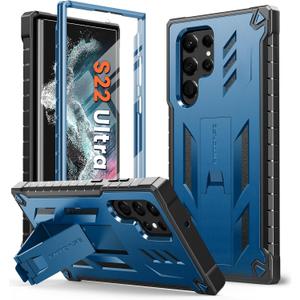 FNTCASE for Samsung Galaxy S22 Ultra Case: Built-in Screen Protector & Kickstand Full-Body Dual Layer Rugged Military Grade Shockproof Protection Heavy Duty Protective Phone Cover 5G-Blue