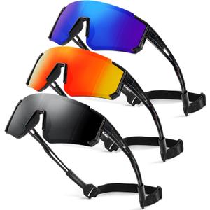 3 Pack Kids Polarized Sunglasses - Youth Baseball Sunglasses for Boys Girls Age 3-12 Sports UV Protection Goggles (A02-black+black / Black+dark Blue / Black+red)