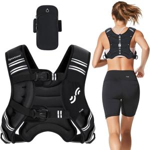 Sportneer Weighted Vest Woman: 8lb/12lb/15lb/20lb/25lb Weight Vest for Walking with Phone Bag, Adjustable Women Weighted Vest for Running Rucking Vest for Jogging Strength Training Weight Loss (Black)