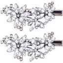 PAGOW 2 Pcs Flower Rhinestone Hair Clips, Silver Crystal Hair Pins, Flower Bridal Headpiece Wedding Hair Accessories for Brides Women