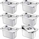 Mifoci 6 Pack Stainless Steam Hotel Pan with Lid, 1/9 Size x 4 Inch Deep Steam Table Pan Restaurant Supplies Reusable Anti Rust Catering Storage for Home, Party, Restaurant, Hotel, Buffet