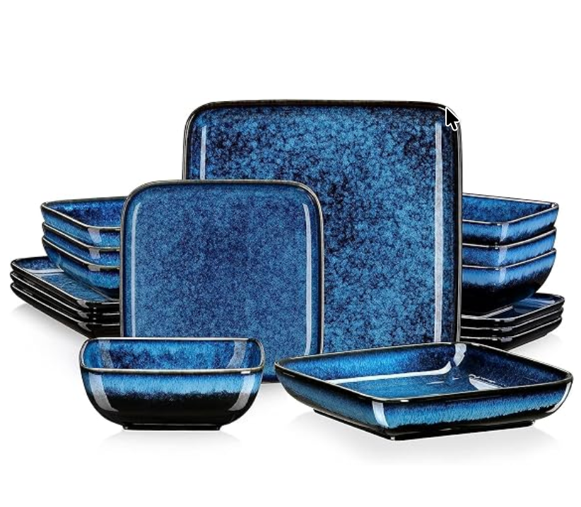 vancasso Square Stoneware Dinnerware Set for 4 ,16-Piece Plate and Bowl Set