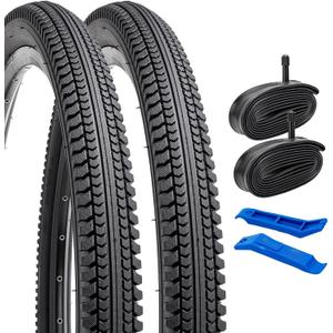 YUNSCM 2-PCS 26" Road Bike Tires 26 x 2.125/57-559 and 26" Heavy Duty Bike Tubes Schrader Valve Compatible with 26x2.0 26x2.10 26x2.125 26x2.15 Bike Bicycle Tires and Tubes