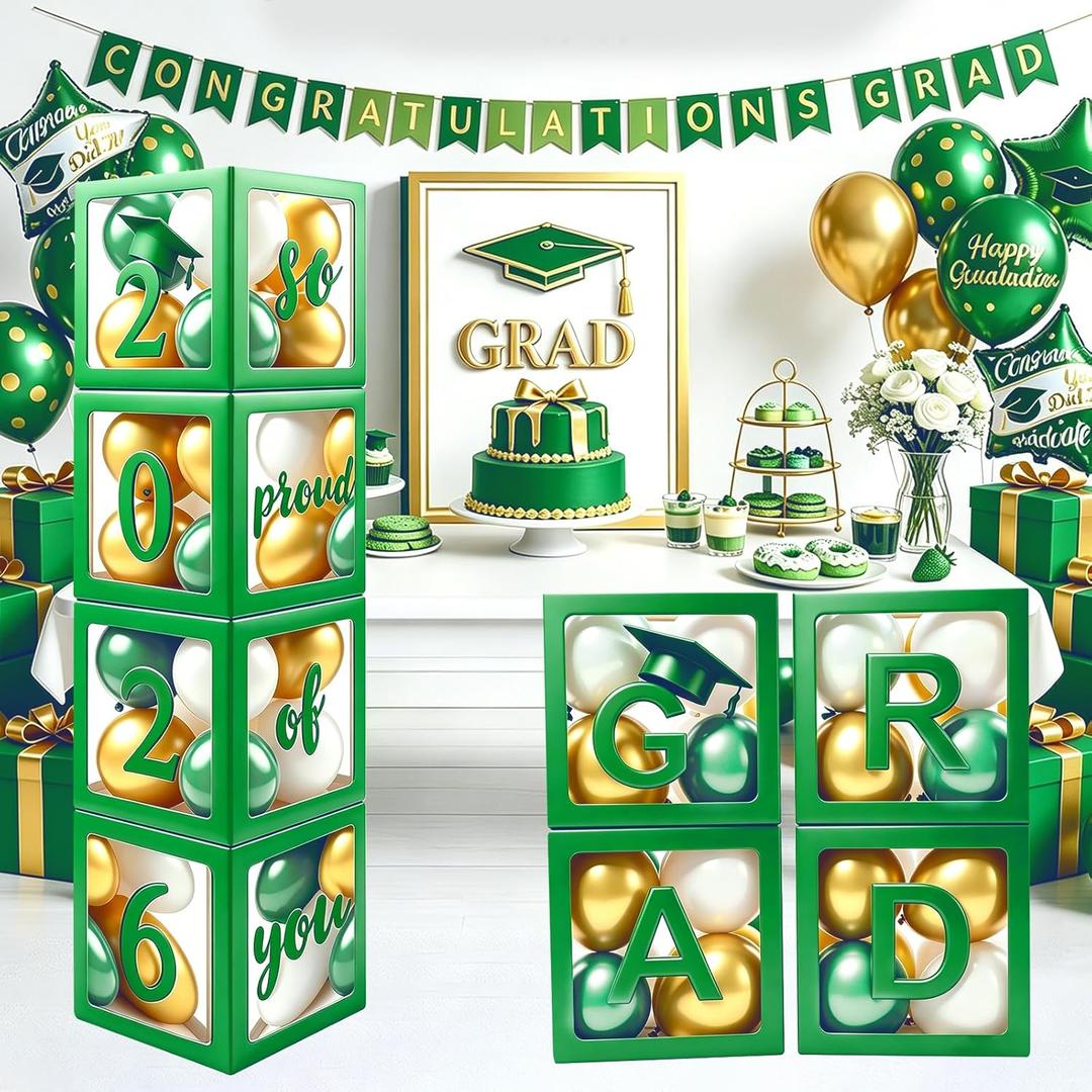 2026 Graduation Party Decorations - Black Balloon Boxes with Letters, "GRAD" & "So Proud of You" & "2026", 20pcs Balloons, Graduation Photo Props for High School College Class of 2026 Celebration
