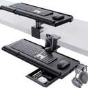 Klearlook Upgraded Adjustable Keyboard Tray for Above Desk & Under Desk Use - Ergonomic Sit-Stand Keyboard Riser with 360 Rotation, 24.4"x10" Keyboard Stand with Wrist Rest & Storage Drawer - Black