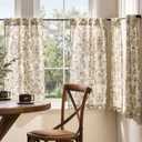 jinchan Small Window Curtains 36 Inch Linen Floral Curtain Set for Kitchen Bathroom Cafe Curtains Light Filtering Window Treatment Farmhouse Cottagecore Back Tab Drapes 2 Panels Taupe on Beige