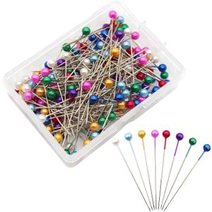 Benvo 250Pcs Sewing Pins with Plastic Pearl Head Pins Straight Quilting Pin 38mm Multicolor Ball Heads Pins with Hanging Plastic Contain Box for DIY Sewing Craft Dressmaker Jewelry Decoration Fabric