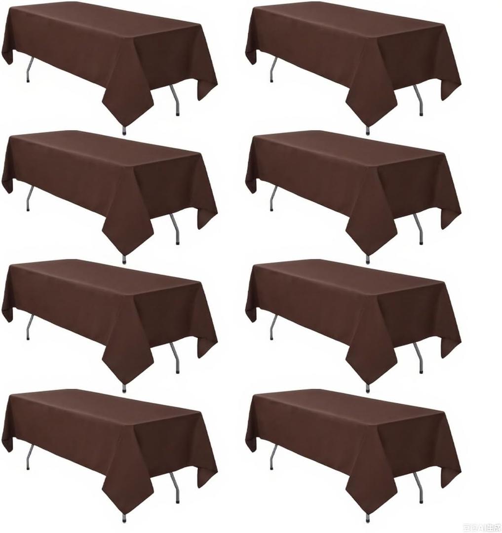 8 Pack Brown Tablecloth 60 x 102 Inch Rectangular Table Cloth for 6 Foot Rectangle Tables, Wrinkle Resistant Washable Rectangle Fabric Table Covers for Wedding Party Banquet Buffet and Camping