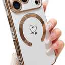 ZTOFERA Magnetic Case for iPhone 17 Pro Case[Compatible with MagSafe] Cute Plating Love Hearts Pattern with Camera Protection,Soft Shockproof TPU Bumper Cover for Women Girls,White