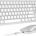 SABLUTE Bluetooth Keyboard and Mouse for Mac, KMA2 Rechargeable Full Size Wireless Combo, Quiet Scissor Keys, 3 Multi-Device Connection, Metallic Texture, Compatible for Mac, MacBook, Silver White