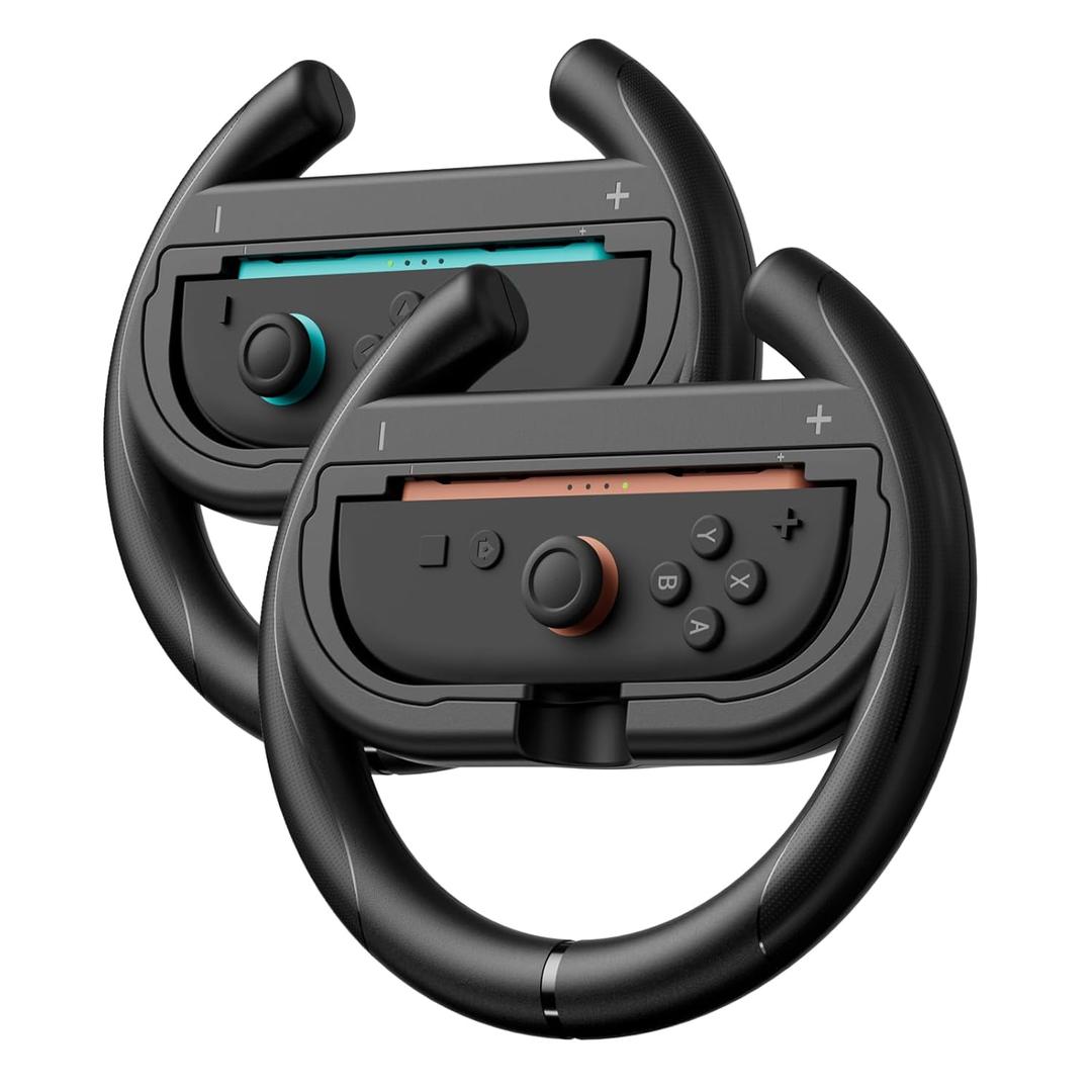 EasySMX Steering Wheels for Switch 2&1 Console JoyCons, 2 Pack Racing Wheels for Mario Kart 9/8 Deluxe, Switch 2 Steering Wheel for Joy-con 2,Joycon Remote Controller Race Accessories [2X Black]