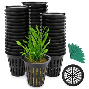 GROWNEER Net Pots 50 Pcs 2 Inch Garden Slotted Mesh Net Cups with 50Pcs Plant Labels, Heavy Duty Hydroponic Pot Supplies Planting Grow Basket for Indoor Outdoor
