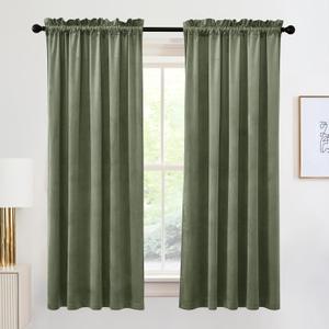 RYB HOME Velvet Curtains 63 inches Long, Rod Pocket Soft Fabric Curtains & Drapes for Bedroom Cafe, Sage Green, W 42 x L 63, 2 Panels Set
