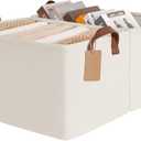 CHICVITA Storage Baskets for Shelves, 19" x 13" x 11" Closet Storage Bins with Handles, Foldable Fabric Bins with Metal Frame, Extra Large Storage Basket for Toys, Blankets, Beige, 2-Pack