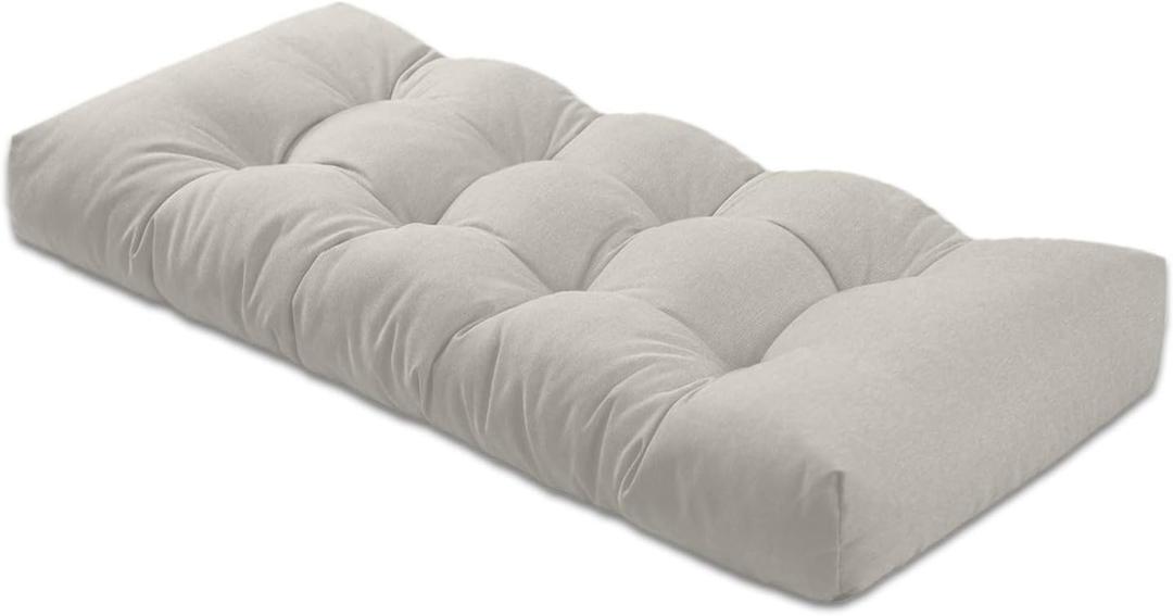 Bench Cushion 54 inches,Indoor/Outdoor Non-Slip Tufted Cushions, Premium Waterproof Linen, Soft Piano Sofa Cushions, High-Density Memory Foam(Light Grey-54x16x4in)