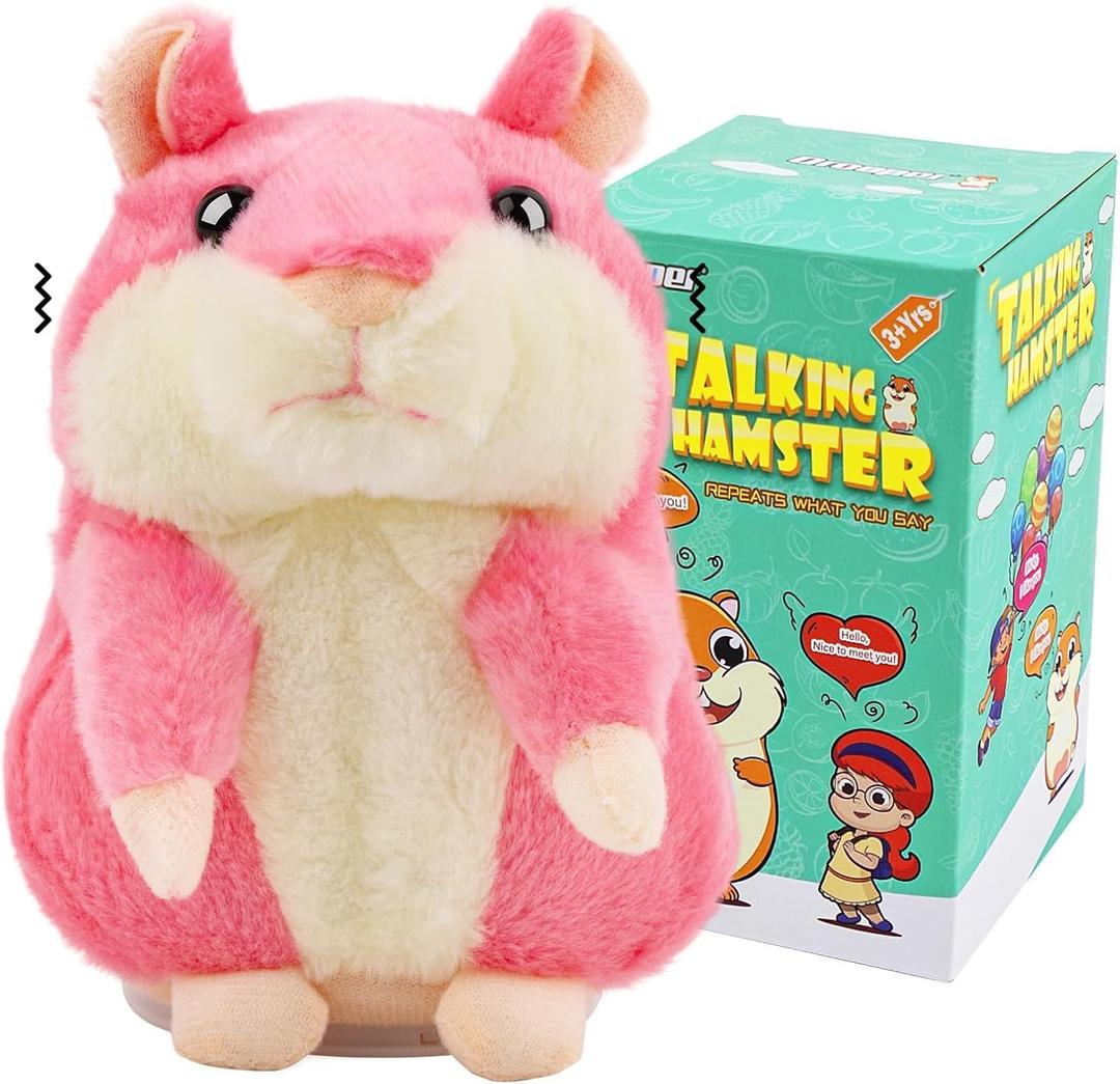 Talking Hamster - Toddler Stuffed Animal Toys for Boys Girls 2 3 4 5 6 Year Old - Repeats What You Say - Interactive Plush Sensory Companion Toy for Kids Easter Basket Stuffers Birthday Gifts (Pink)