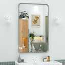 OKPAL 16 x 24 Inch Silver Bathroom Mirror, Rounded Rectangle Silver Vanity Mirror, Beveled Brushed Nickel Framed Mirror for Wall, HD Glass, Anti-Rust Aluminum Alloy Mirror