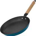 YUTANN Nonstick Frying Pan, 8 inch Enameled Cast Iron Pan Kitchen Healthy Egg Fry Pan Omelette with Detachable Handle, Lightweight Pre-seasoned Cast Iron Skillet, Dishwasher & Oven Safe (Blue-Beech Wood Handle)