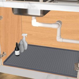 Under Sink Mat 37 x 22 for Kitchen Waterproof, Silicone Under Kitchen Bathroom Sink Liner Mat, Easy to Clean Cabinet Mat Organizers and Storage, Grey (Gray)