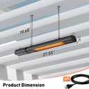 Ceiling Electric Outdoor Heater Wifi Control Wall-Mounted Hanging Patio 1500W Infrared 9 Heat Levels, 24H Timers, Carbon Fiber Tube Heating Wall Heater for Gazebo, Balcony